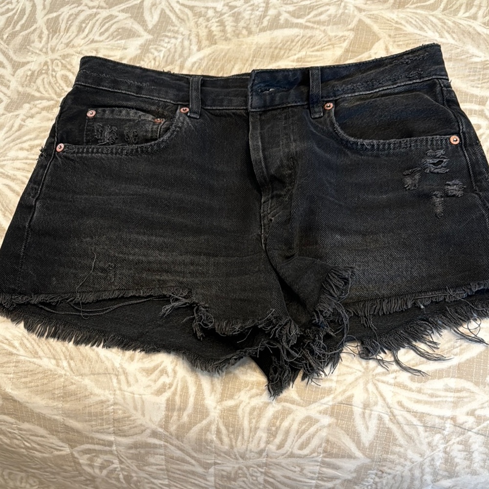 Women's Black Distressed Denim Shorts